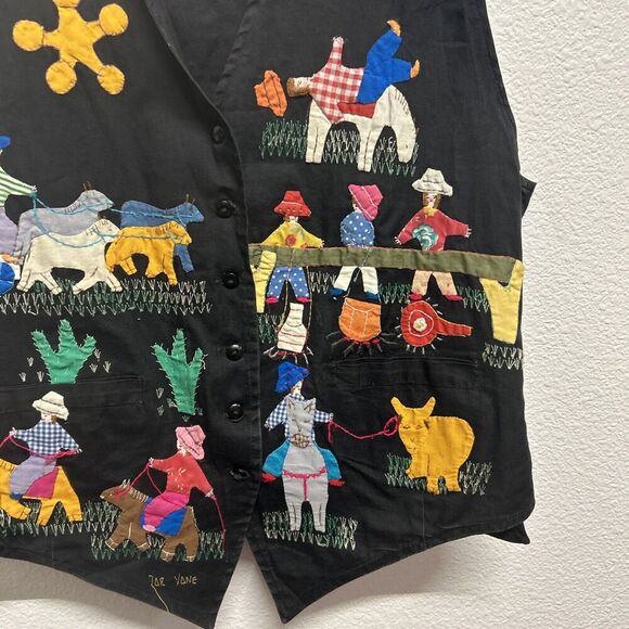 Vintage Handmade Folk Applique Frog A La Peche Cowgirl Vest Embroidered Medium - Picture 6 of 11